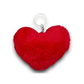 Szőrös plüss szív kulcstartó