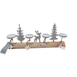 Fa adventi gyertyatartó rénszarvas és fenyő mintával