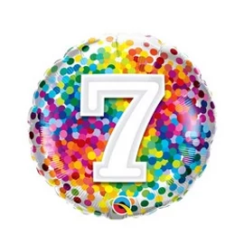 18 inch-es 7 Rainbow Confetti Szülinapi Fólia Lufi 46 cm