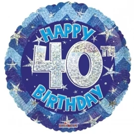 Happy Birthday 40-es  számos szülinapi kék csillogó fólia lufi 18 inch