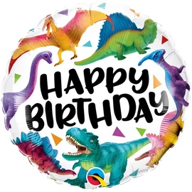 Dinoszauruszok, dinós, Happy Birthday szülinapi fólia lufi 18 inch
