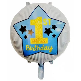 Első szülinap 1st Birthday csillagos csíkos számos szülinapi fólia lufi 18 inch