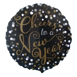 Cheers to a new year feliratú, fekete, elegáns szilveszteri fólia lufi 17inch 43cm