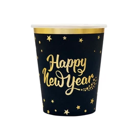 Fekete Happy New Year feliratú papir pohár arany mintával 220ml 6 db