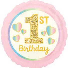 Első szülinap 1st Birthday szives, számos szülinapi fólia lufi 18 inch