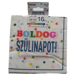 Boldog szülinapot színes feliratos pöttyös szalvéta 16 db 33x33cm