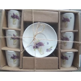 Vintage stílusú levendulás kávéscsésze szett 6 db -os natúr csomagolásban.