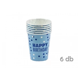 Happy birthday feliratú kék, pöttyös  papírpohár 6 db 250 ml