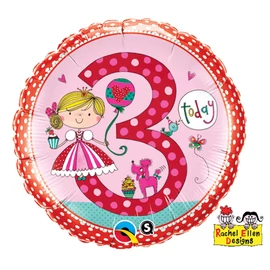 18 inch-es 3-as Számos Princess Polka Dots Szülinapi Fólia Lufi