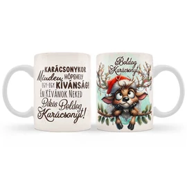 Boldog karácsonyt feliratú rénszarvasos bögre