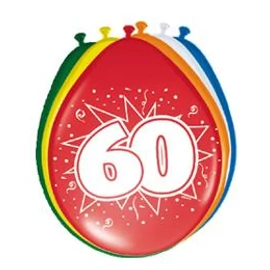60-as számmal printelt Vegyes Színű Szülinapi Számos Lufi - 30 cm, 8 db-os