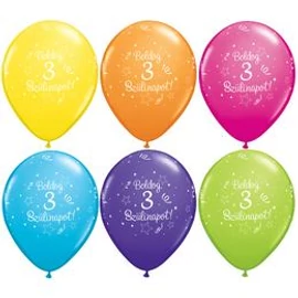 11 inch-es Boldog 3. Szülinapot Feliratú Shi. St. Tr. Assort. Szülinapi Lufi (6 db/csomag)