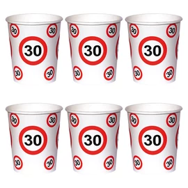 30-as Sebességkorlátozó Számos Szülinapi Papír Parti Pohár - 250 ml, 6 db-os