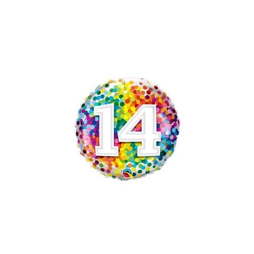 18 inch-es 14 Rainbow Confetti Szülinapi Fólia Lufi