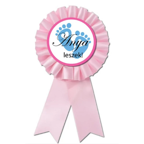 Anya leszek rózsaszín szalagos kitűző babaváró gender partira,  fiús