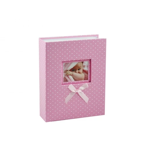 Kislányos, rózsaszín fehér pöttyös fotóalbum 200 db 10x 15 cm képhez