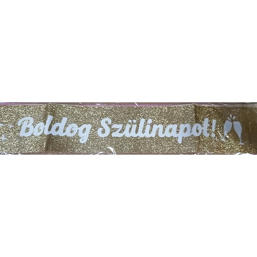 Arany csillámos vállszalag Boldog szülinapot felirattal