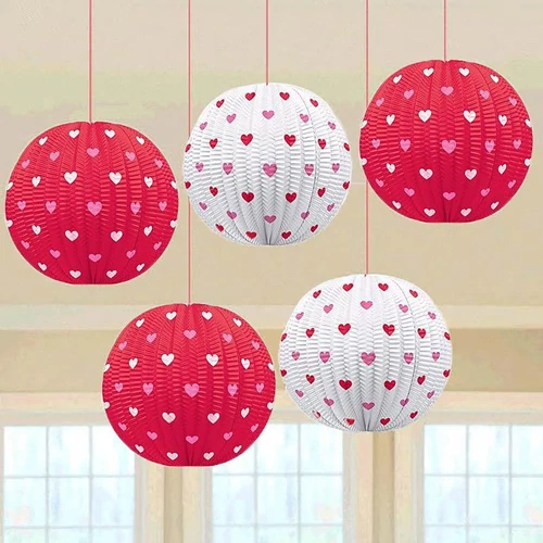 Szív Mintás Mini Lampion Szett Valentin-napra, 5 db-os, 11 cm